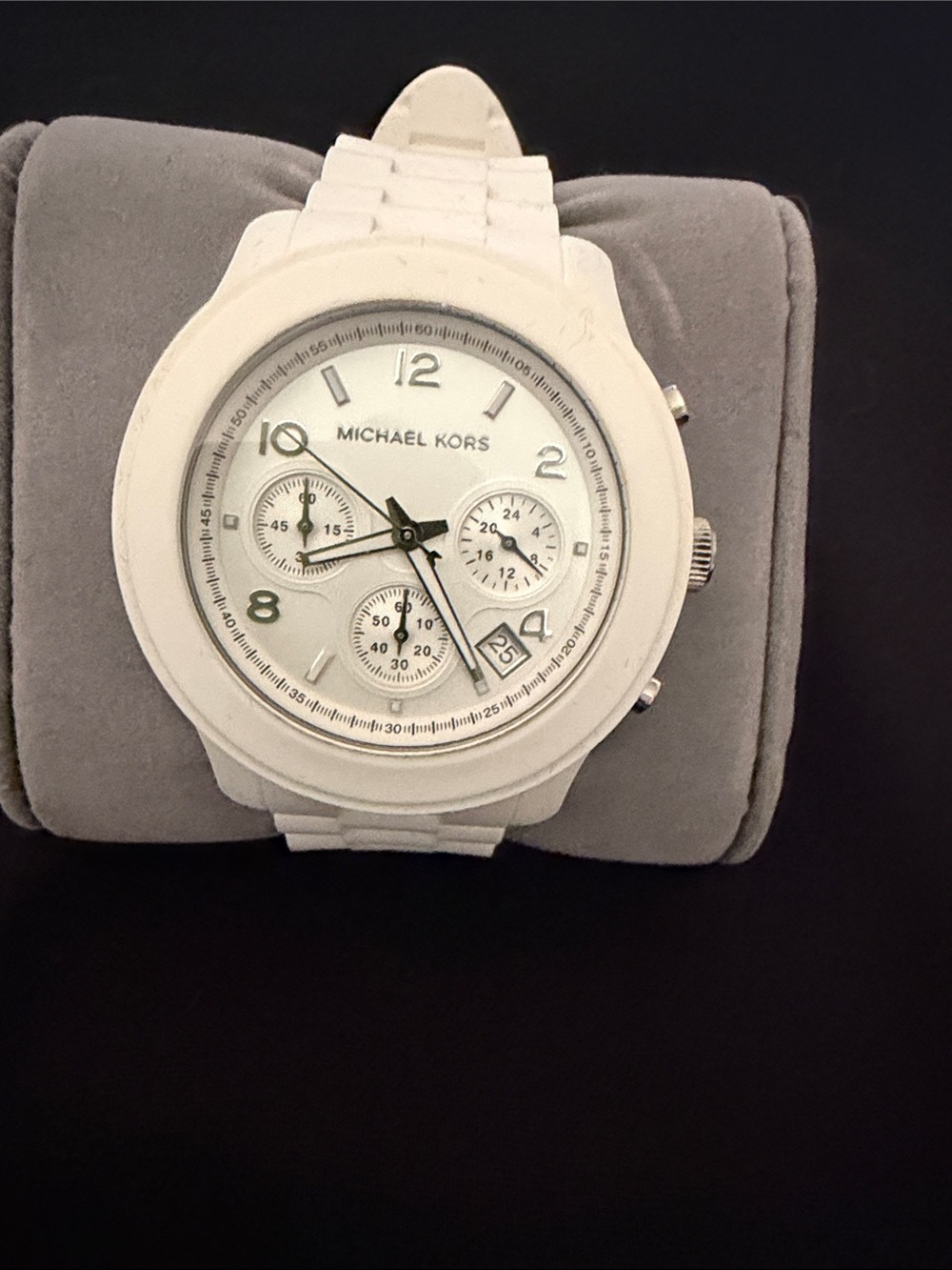 Michael Kors White women’s Chronograph Silicone Watch with Silver Accents